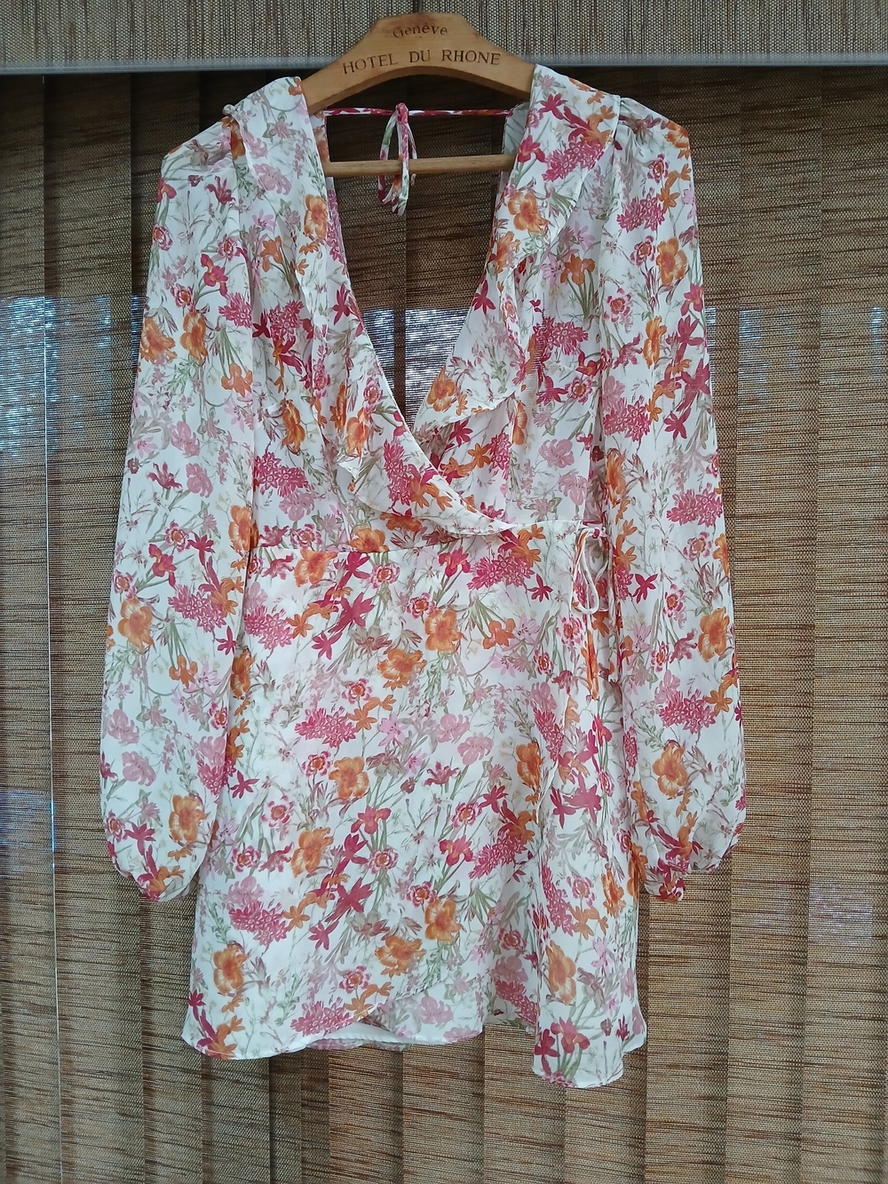 Forever 21 White Floral Wrap Tunic with Pink & Orange Bloom Print
